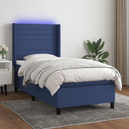 Letto a Molle con Materasso e LED Blu 100x200cm in Tessuto - homemem39