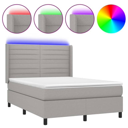 Letto a Molle Materasso e LED Grigio Chiaro 140x200 cm Tessuto - homemem39