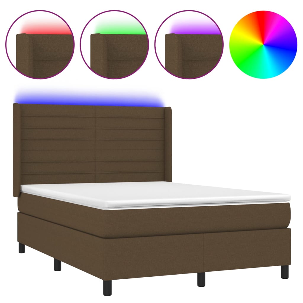 Letto a Molle Materasso e LED Marrone Scuro 140x200 cm Tessuto | homemem39