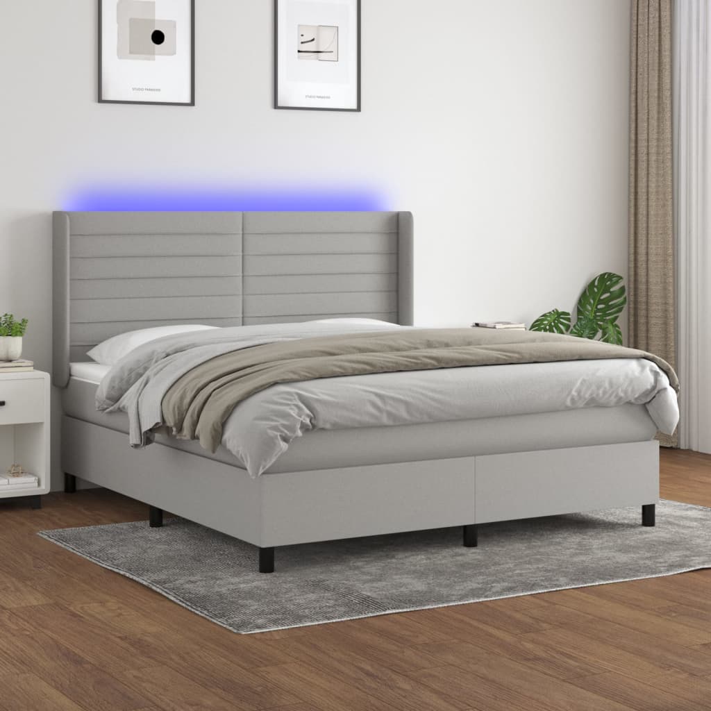 Letto a Molle Materasso e LED Grigio Chiaro 160x200 cm Tessuto - homemem39