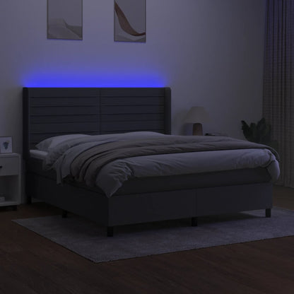 Letto a Molle Materasso e LED Grigio Scuro 160x200cm in Tessuto