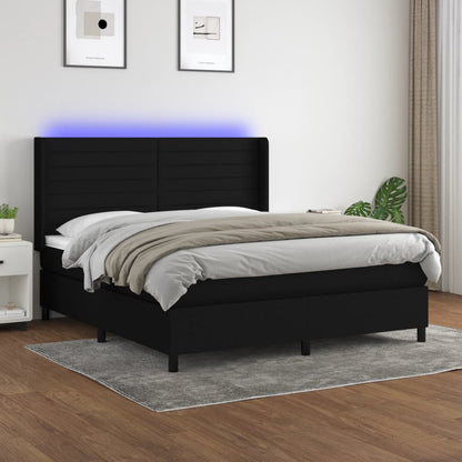 Letto a Molle con Materasso e LED Nero 160x200 cm in Tessuto