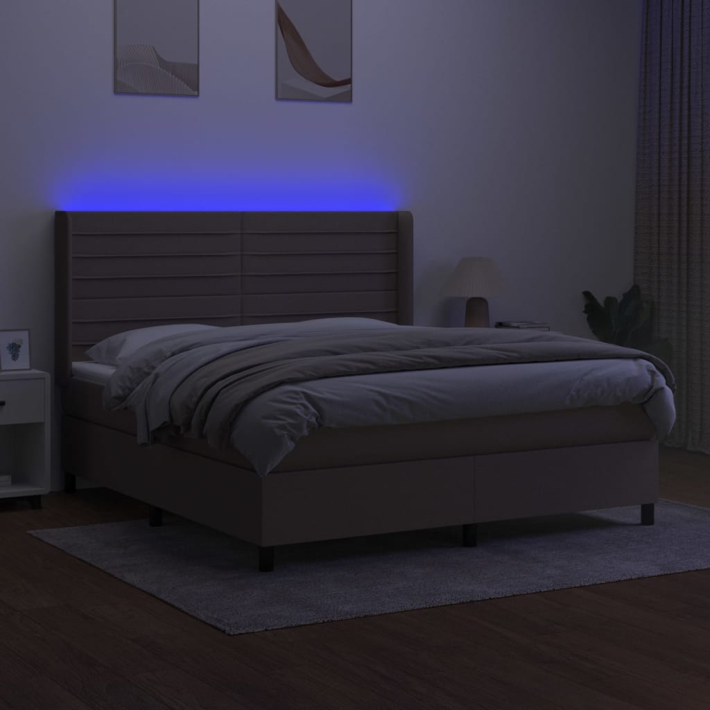 Letto a Molle con Materasso e LED Tortora 160x200 cm in Tessuto - homemem39