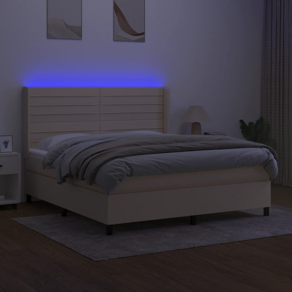 Letto a Molle con Materasso e LED Crema 160x200 cm in Tessuto - homemem39