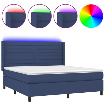 Letto a Molle con Materasso e LED Blu 160x200 cm in Tessuto - homemem39