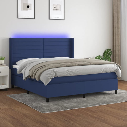 Letto a Molle con Materasso e LED Blu 160x200 cm in Tessuto - homemem39