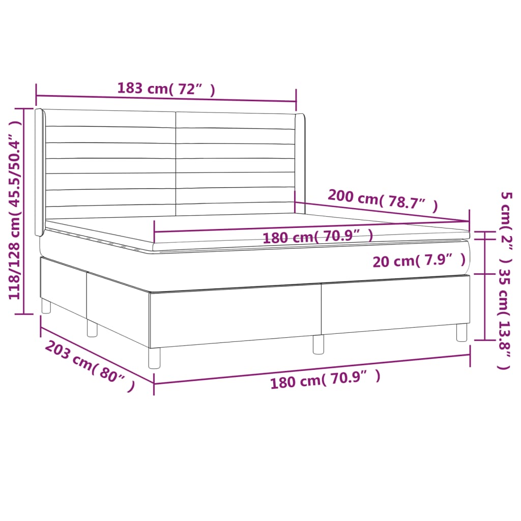 Letto a Molle Materasso e LED Grigio Chiaro 180x200 cm Tessuto