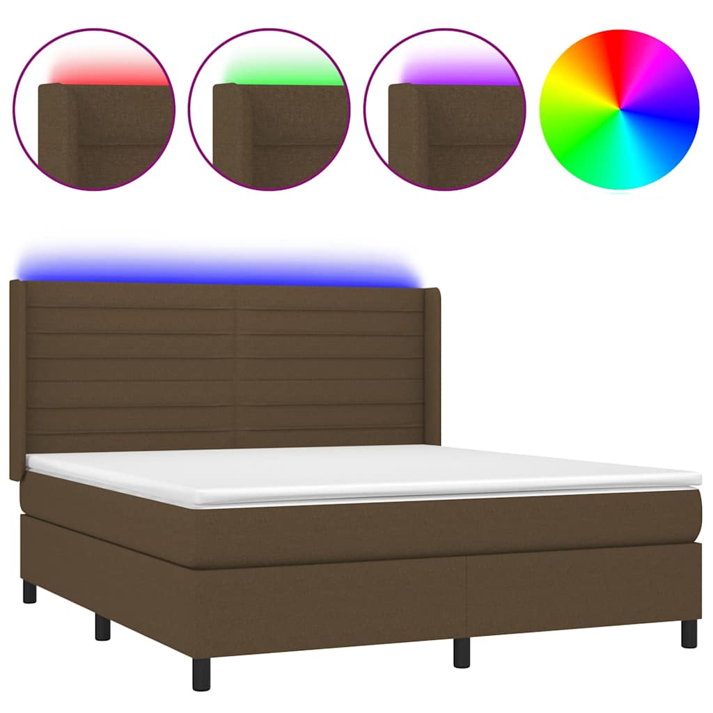 Letto a Molle Materasso e LED MarroneScuro 180x200cm in Tessuto | homemem39