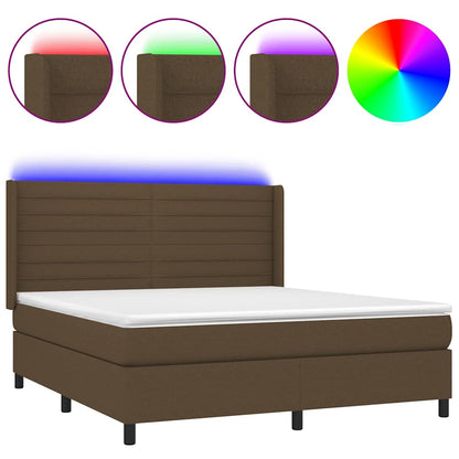 Letto a Molle Materasso e LED MarroneScuro 180x200cm in Tessuto | homemem39
