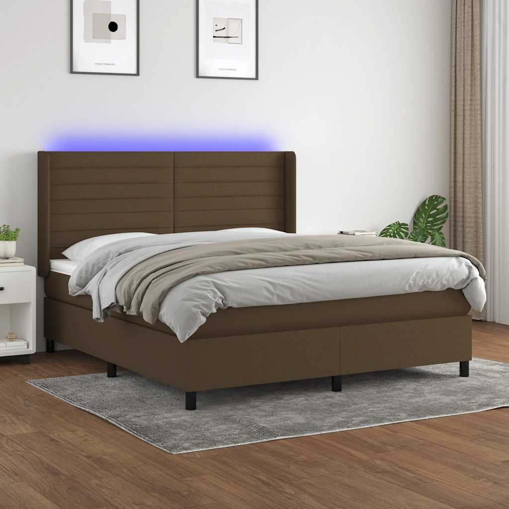 Letto a Molle Materasso e LED MarroneScuro 180x200cm in Tessuto | homemem39