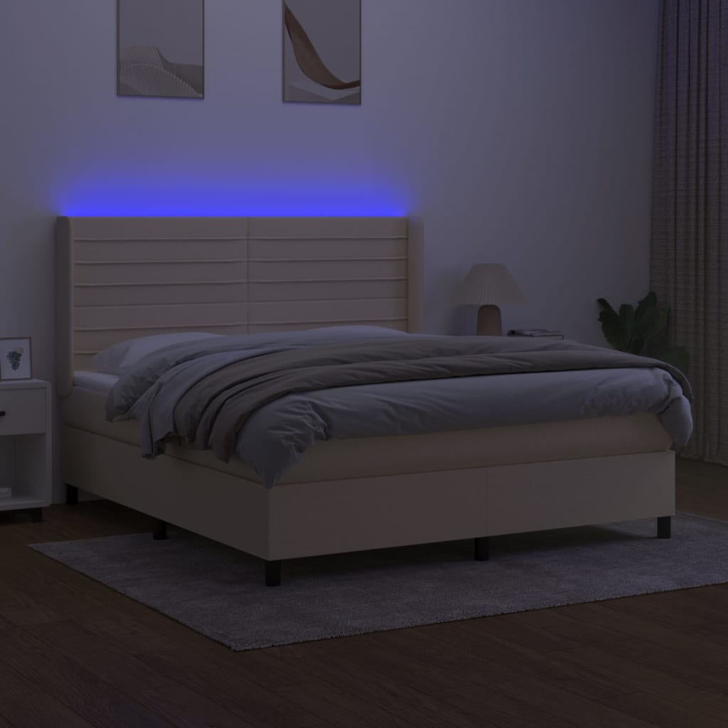 Letto a Molle con Materasso e LED Crema 180x200 cm in Tessuto - homemem39