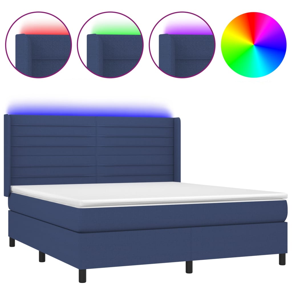 Letto a Molle con Materasso e LED Blu 180x200 cm in Tessuto | homemem39