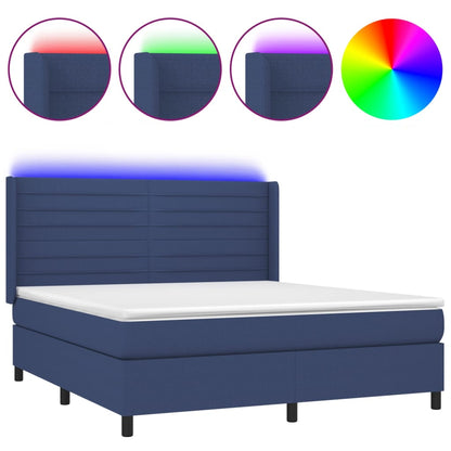 Letto a Molle con Materasso e LED Blu 180x200 cm in Tessuto | homemem39
