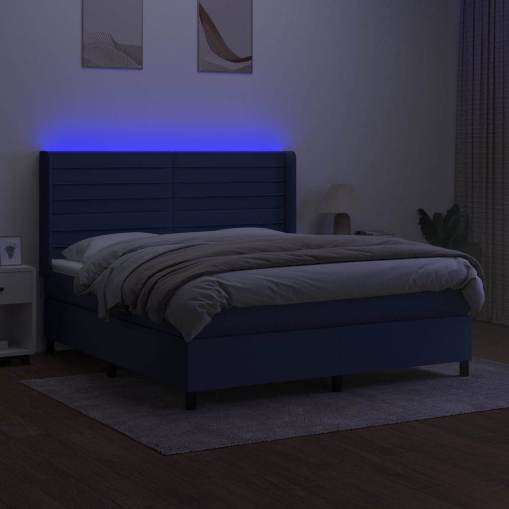 Letto a Molle con Materasso e LED Blu 180x200 cm in Tessuto | homemem39