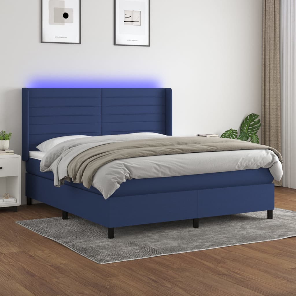 Letto a Molle con Materasso e LED Blu 180x200 cm in Tessuto | homemem39
