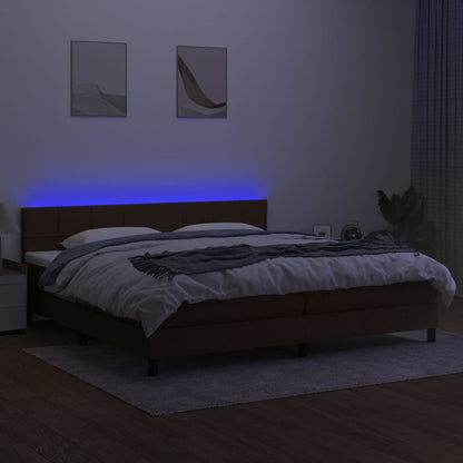Letto a Molle Materasso e LED Marronescuro 200x200cm in Tessuto | homemem39