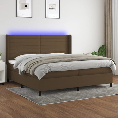 Letto a Molle Materasso e LED Marronescuro 200x200cm in Tessuto | homemem39
