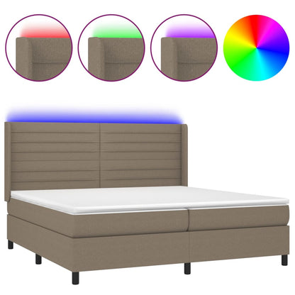 Letto a Molle Materasso e LED tortora 200x200cm in Tessuto