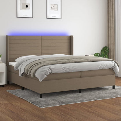 Letto a Molle Materasso e LED tortora 200x200cm in Tessuto