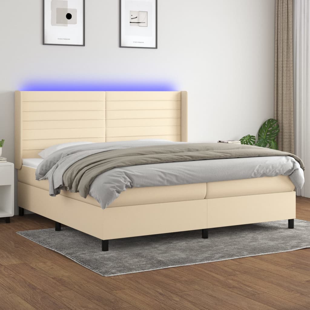 Letto a Molle Materasso e LED bianco 200x200cm in Tessuto - homemem39