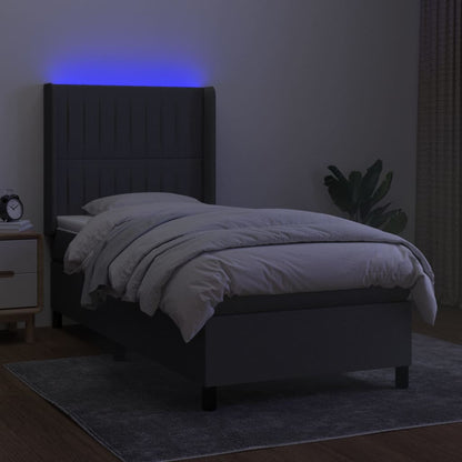 Letto a Molle Materasso e LED Grigio Scuro 80x200 cm in Tessuto - homemem39