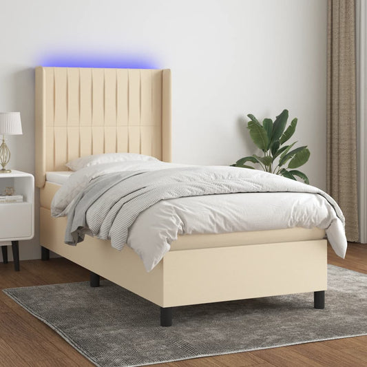Letto a Molle con Materasso e LED Crema 80x200 cm in Tessuto - homemem39