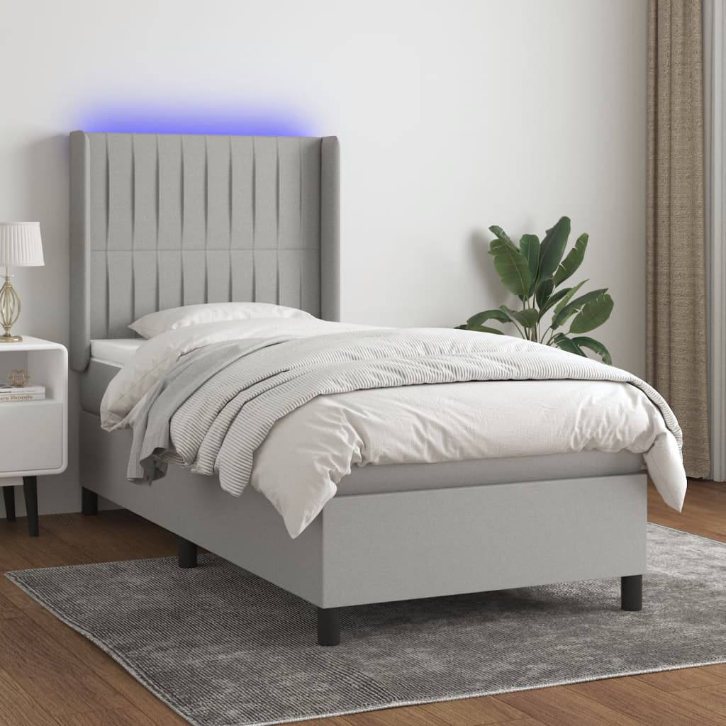 Letto a Molle Materasso e LED Grigio Chiaro 90x190 cm Tessuto | homemem39