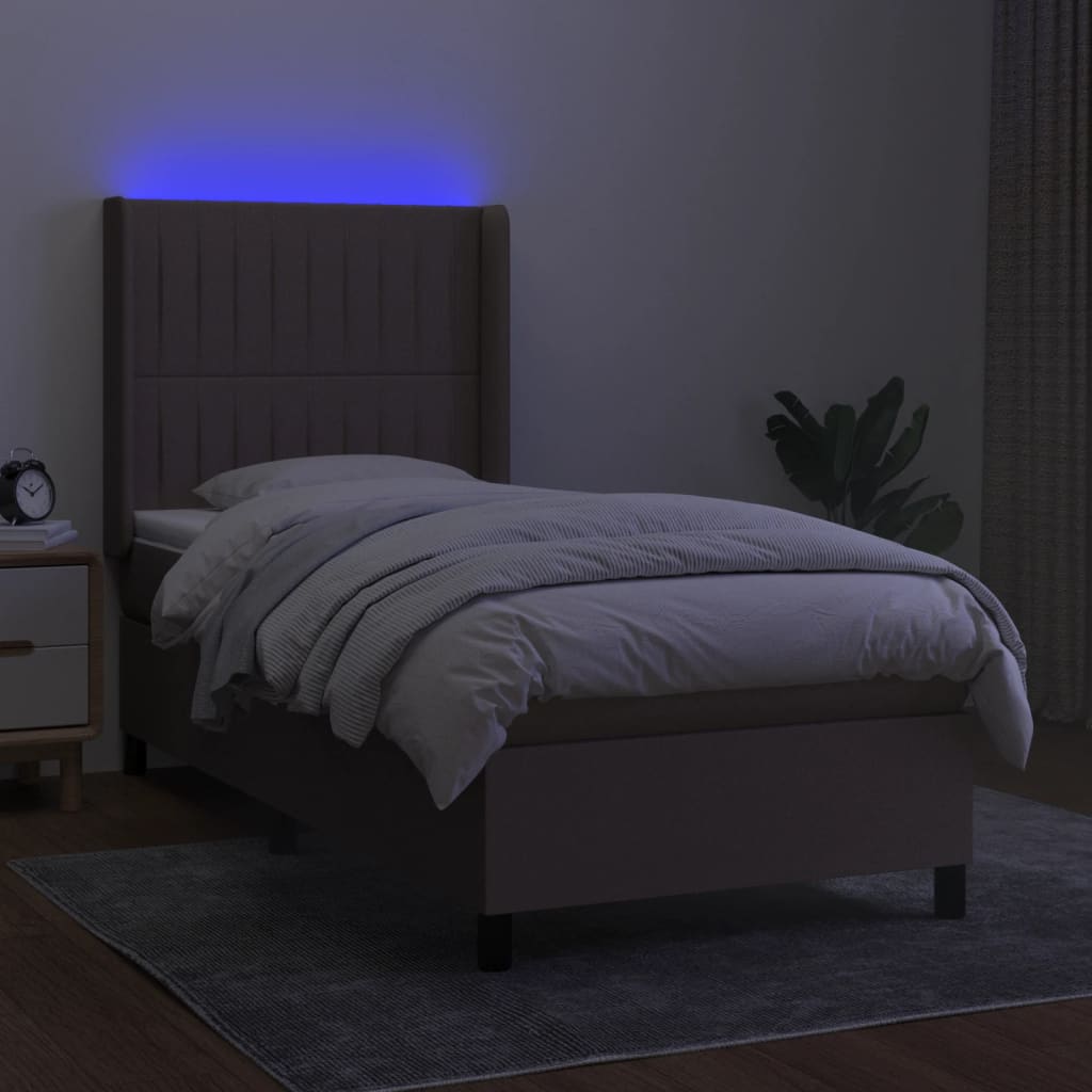 Letto a Molle con Materasso e LED Tortora 90x190 cm in Tessuto - homemem39
