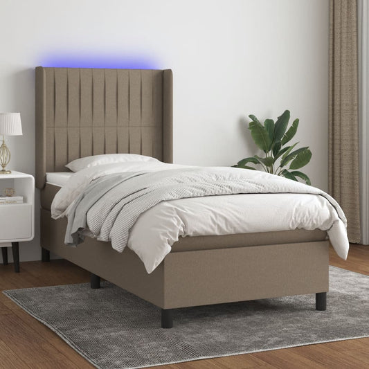 Letto a Molle con Materasso e LED Tortora 90x190 cm in Tessuto - homemem39