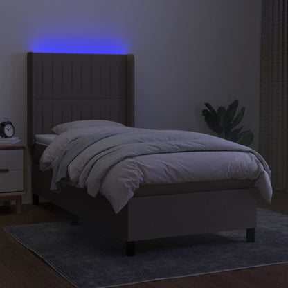 Letto a Molle con Materasso e LED Tortora 90x200 cm in Tessuto