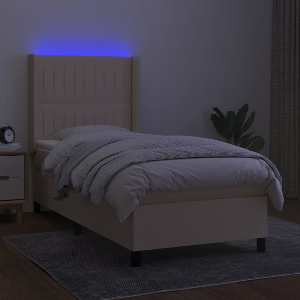 Letto a Molle con Materasso e LED Crema 90x200 cm in Tessuto