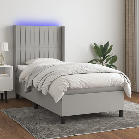 Letto a Molle Materasso e LED Grigio Chiaro 100x200 cm Tessuto - homemem39