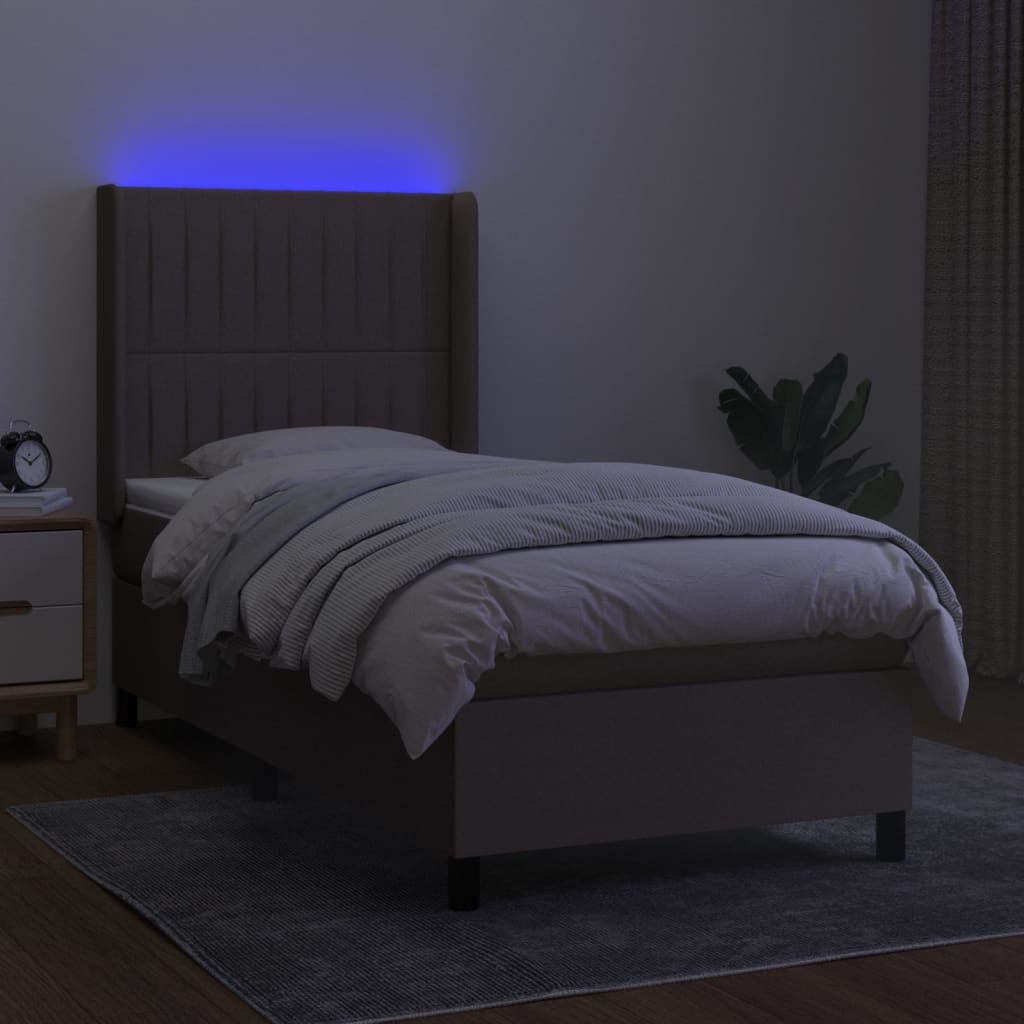 Letto a Molle con Materasso e LED Tortora 100x200cm in Tessuto - homemem39