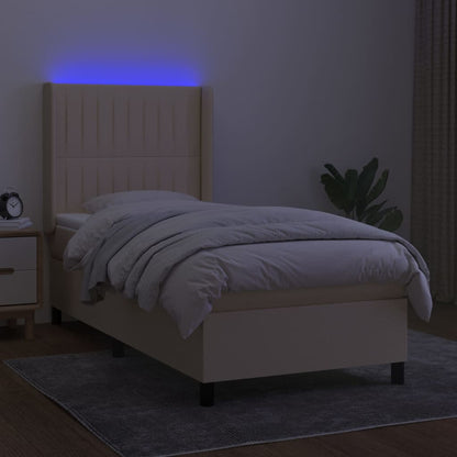 Letto a Molle con Materasso e LED Crema 100x200cm in Tessuto - homemem39