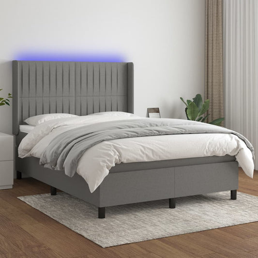 Letto a Molle Materasso e LED Grigio Scuro 140x190cm in Tessuto - homemem39