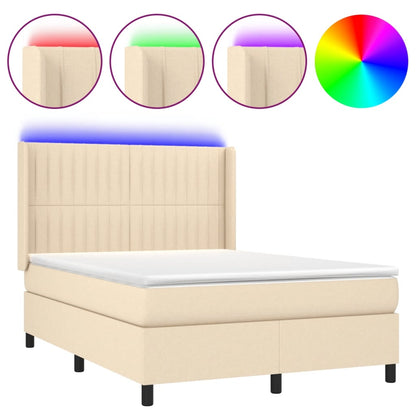 Letto a Molle con Materasso e LED Crema 140x190 cm in Tessuto | homemem39