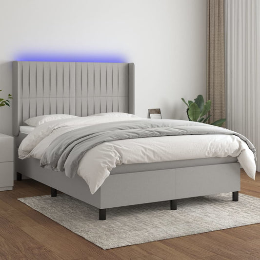 Letto a Molle Materasso e LED Grigio Chiaro 140x200 cm Tessuto - homemem39