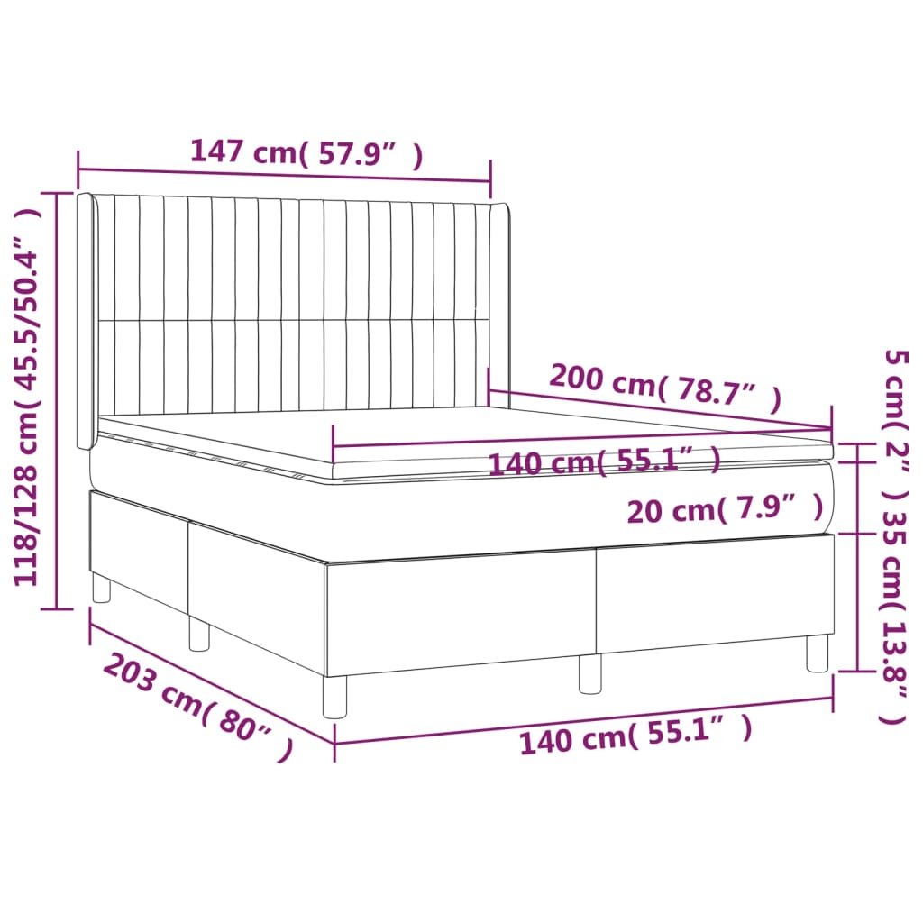 Letto a Molle con Materasso e LED Tortora 140x200 cm in Tessuto