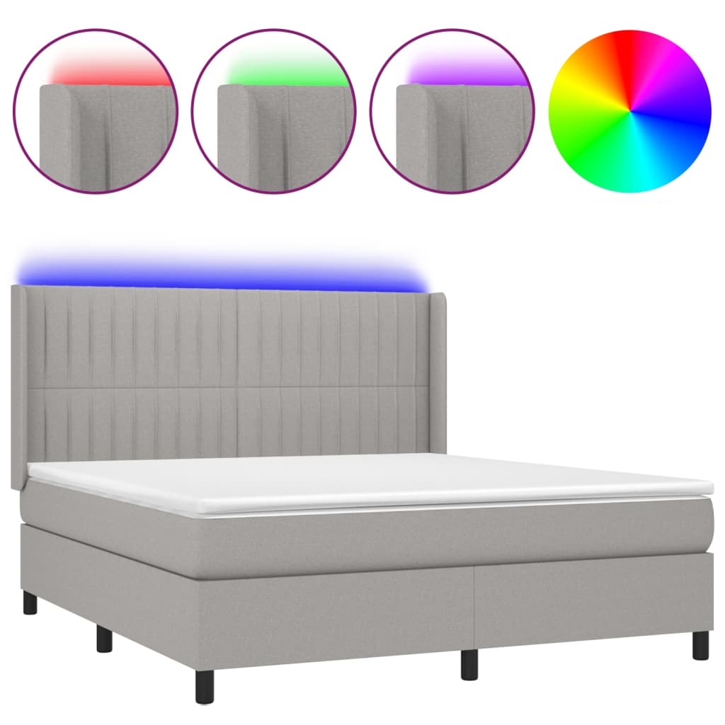 Letto a Molle Materasso e LED Grigio Chiaro 160x200 cm Tessuto