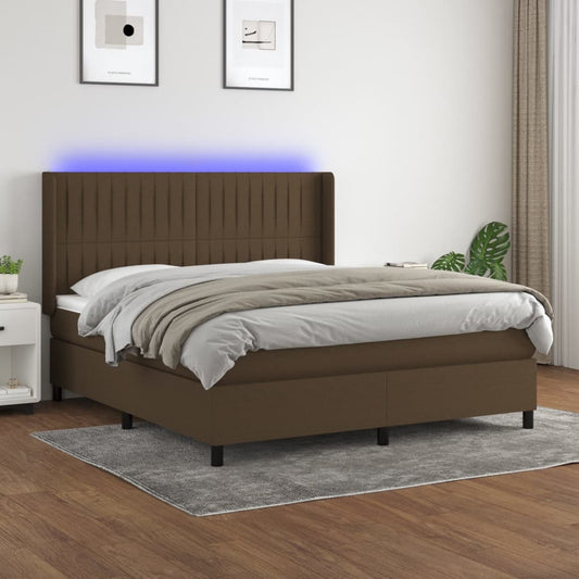 Letto a Molle Materasso e LED MarroneScuro 180x200cm in Tessuto - homemem39