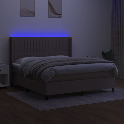 Letto a Molle con Materasso e LED Tortora 180x200 cm in Tessuto