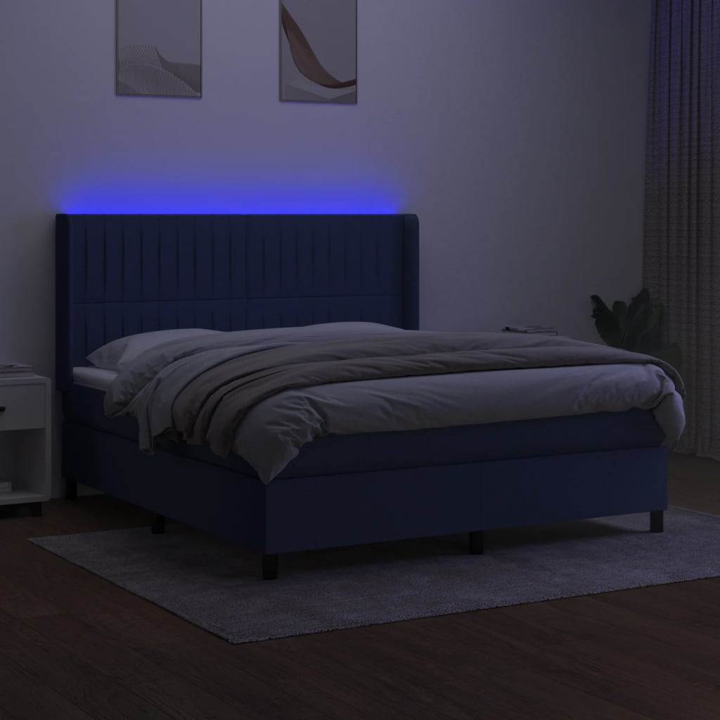 Letto a Molle con Materasso e LED Blu 180x200 cm in Tessuto - homemem39
