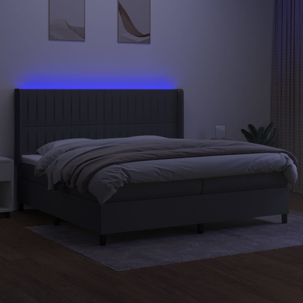 Letto a Molle Materasso e LED Grigio Scuro 200x200cm in Tessuto