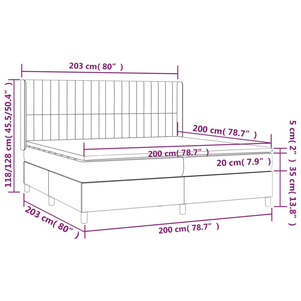 Federkernmatratze und schwarze LED 200 x 200 cm aus Stoff