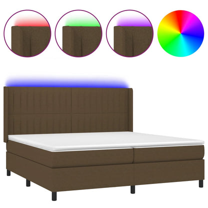 Letto a Molle Materasso e LED Marronescuro 200x200cm in Tessuto | homemem39