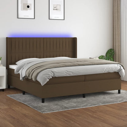 Letto a Molle Materasso e LED Marronescuro 200x200cm in Tessuto | homemem39