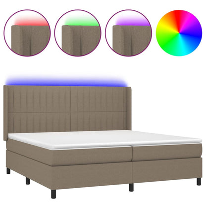 Letto a Molle Materasso e LED tortora 200x200cm in Tessuto | homemem39