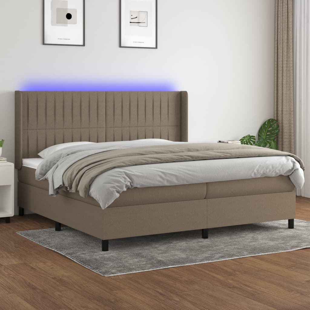 Letto a Molle Materasso e LED tortora 200x200cm in Tessuto | homemem39