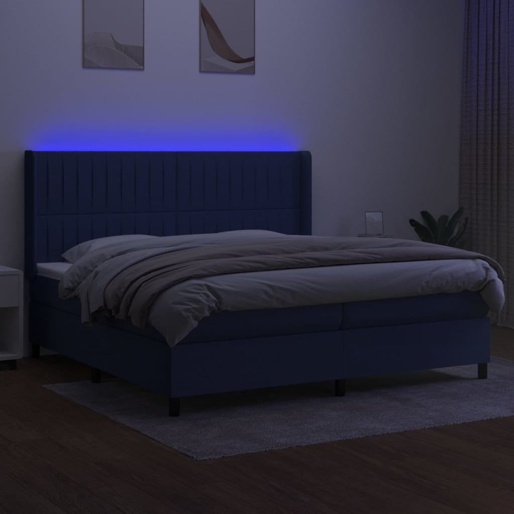 Letto a Molle Materasso e LED Blu 200x200cm in Tessuto - homemem39