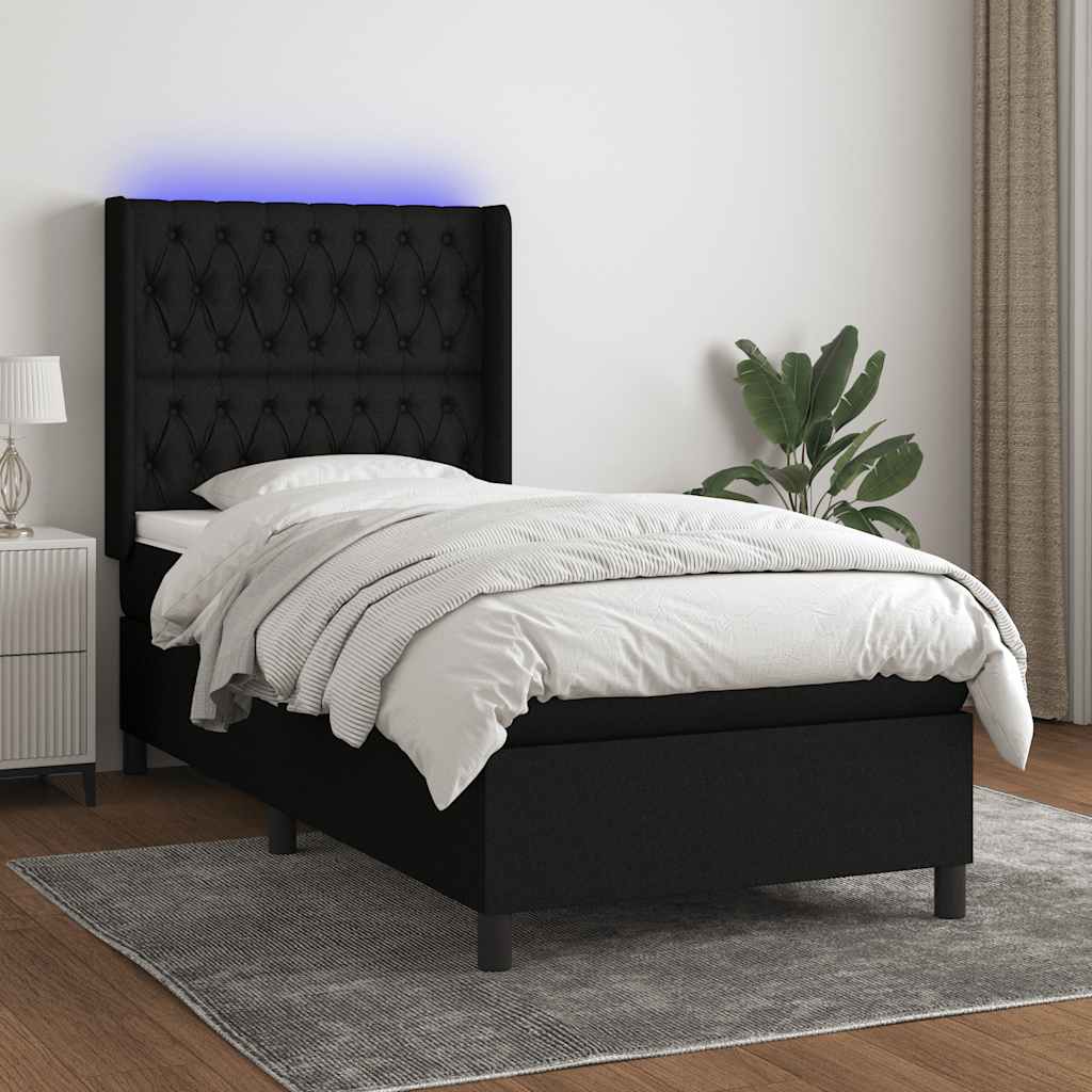 Letto a Molle con Materasso e LED Nero 80x200 cm in Tessuto